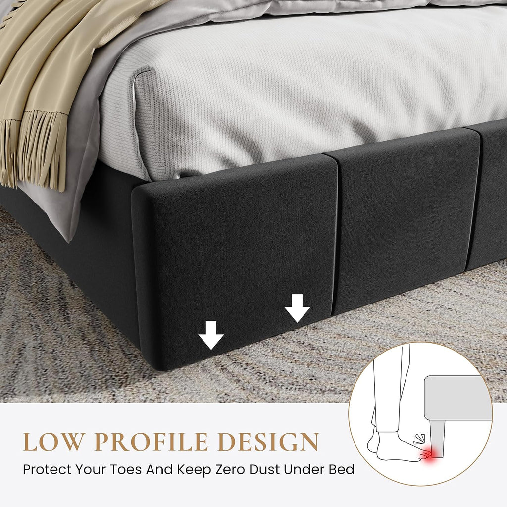 SHA CERLIN Full Size Bed Frame, Velvet Upholstered Platform Bed, Vertical Channel Tufted Adjustable Headboard, Low Profile Bed Frame, No Box Spring Needed, Easy Assembly, Black
