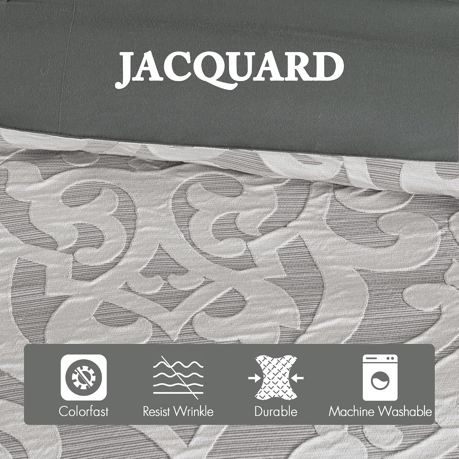 Madison Park Odette Cozy Comforter Set Jacquard Damask Medallion Design - Modern All Season, Down Alternative Bedding, Shams, Decorative Pillows, Queen(90 in x 90 in), Silver 8 Piece