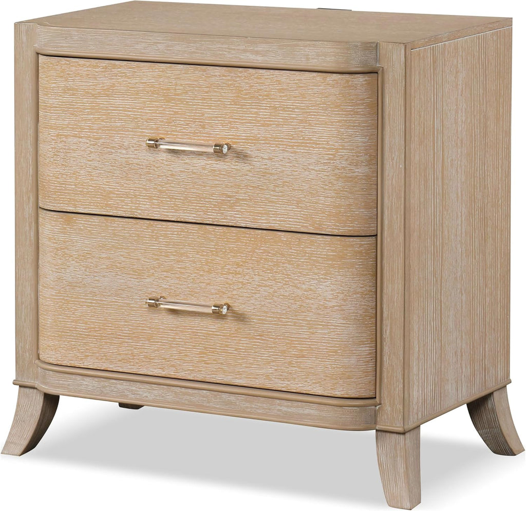 Furniture of America Saries Transitional Solid Wood 6-Piece Queen Panel Bedroom Set with USB Ports, Shelter Padded Headboard, Soft Curved Edges, Box Spring Needed, Natural Oak