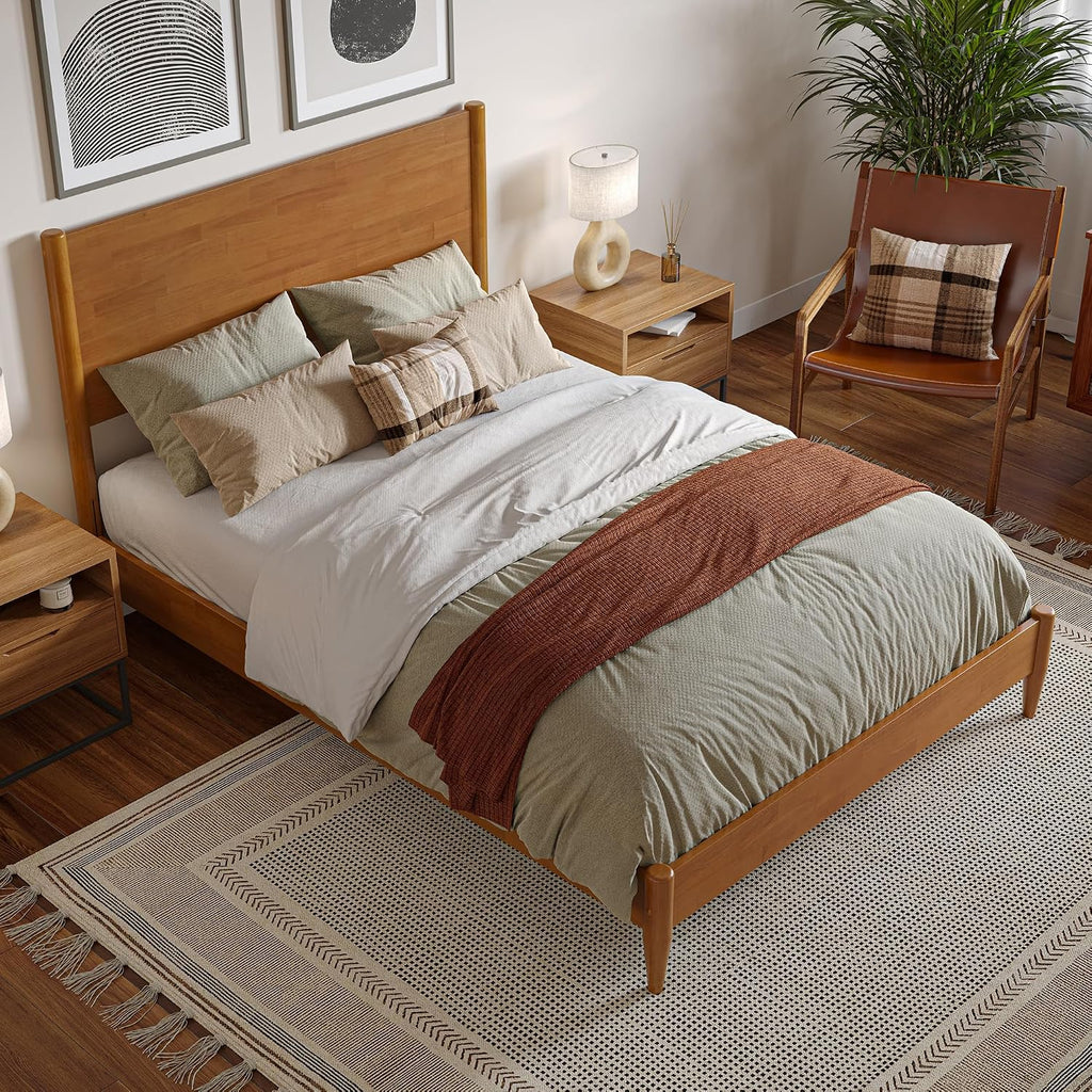 AFI, Pasadena Full Solid Wood Low Profile Platform Bed, Light Toffee