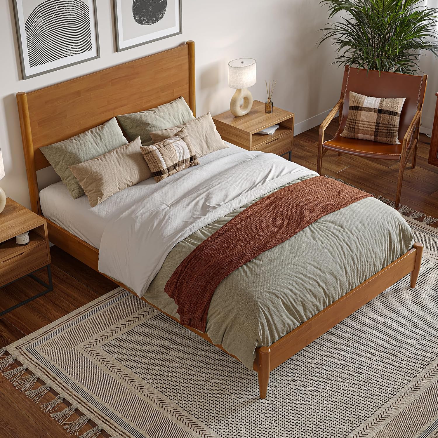 AFI, Pasadena Full Solid Wood Low Profile Platform Bed, Light Toffee