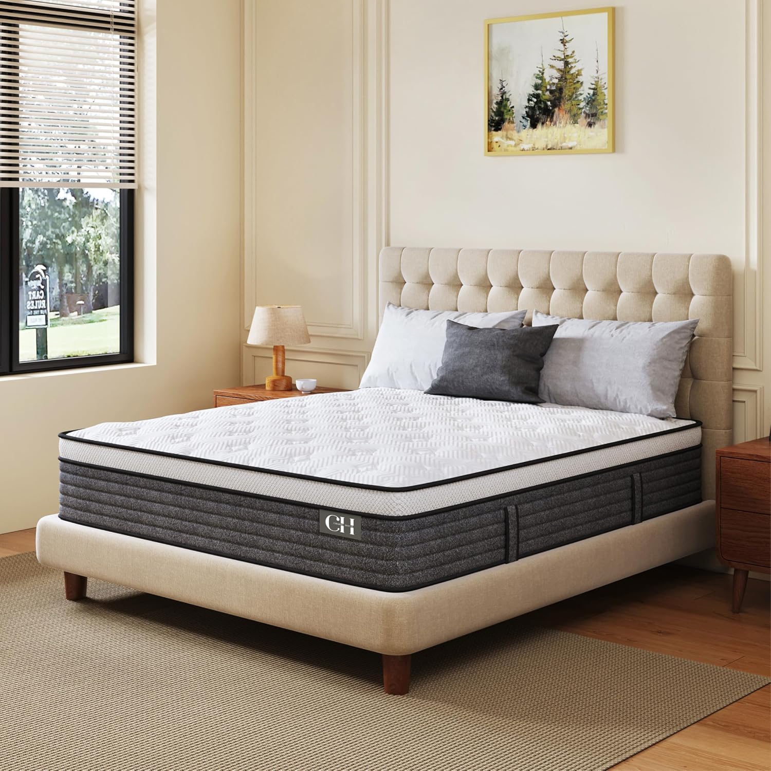 CH Charme House King Size Mattress, 12 Inch Hybrid Mattress King Size, Medium Feel Foam and Individual Pocket Springs, Extra Edge Support, Pressure Relief, CertiPUR-US, Grey