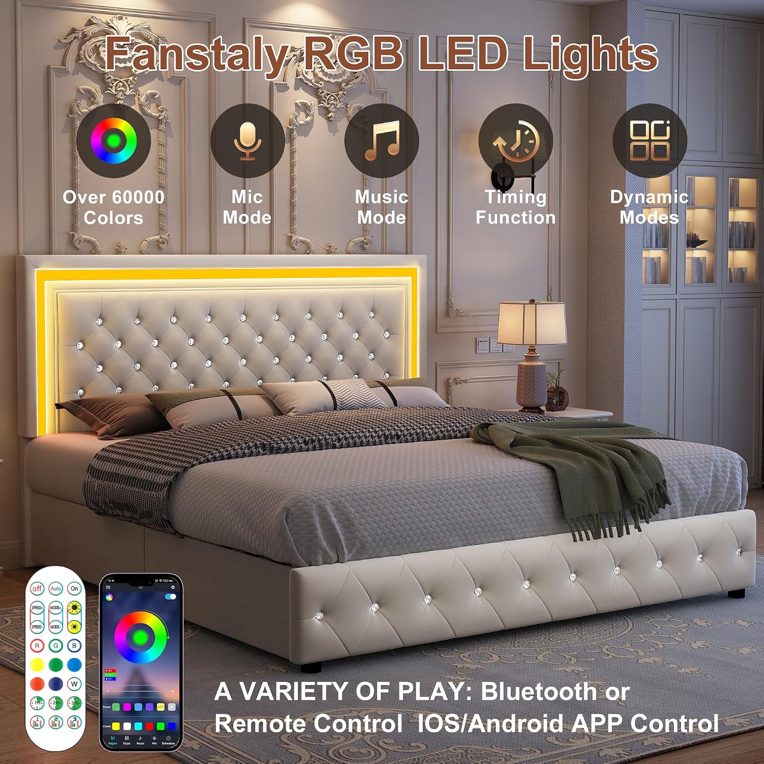 GEGOFORU Queen led Bed Frame with 4 Drawers, Upholstered Platform Bed with Solid Wooden Slats Support, No Box Spring Needed, 900 lbs Capacity, Easy Assembly, Velvet Cream