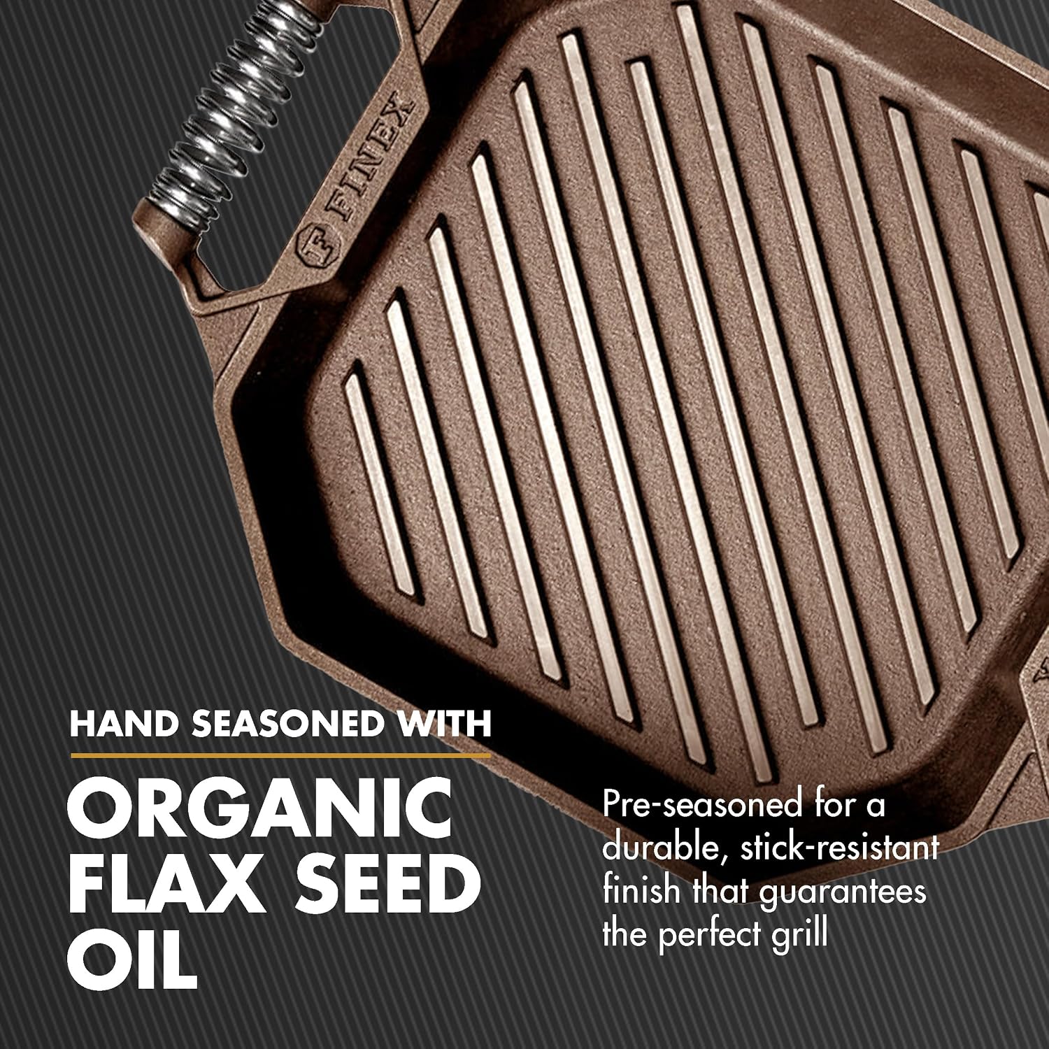 FINEX 12' Cast Iron Grill Pan, Modern Heirloom, Handcrafted in The USA, Pre-Seasoned with Organic Flaxseed Oil