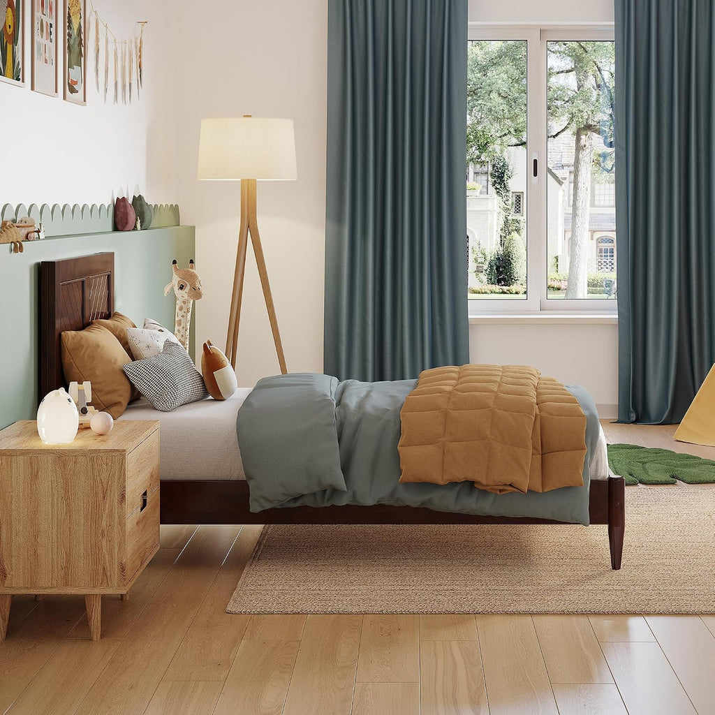AFI, Berkshire Twin Solid Wood Low Profile Platform Bed, Walnut