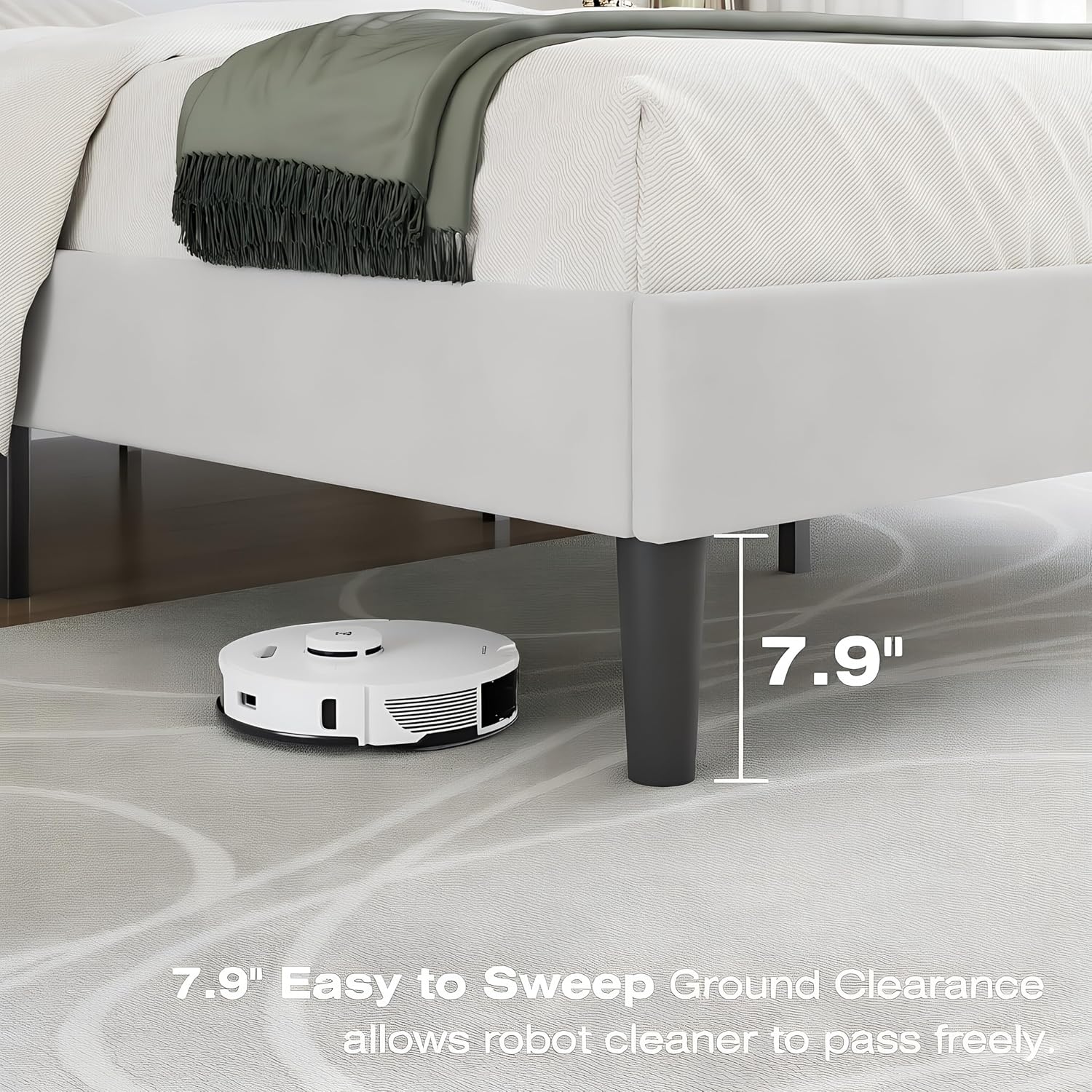 VECELO Full Bed Frame with Upholstered Headboard, Heavy-Duty Platform Bedframe with Strong Wooden Slats Support, No Boxing Spring Needed, Pure White