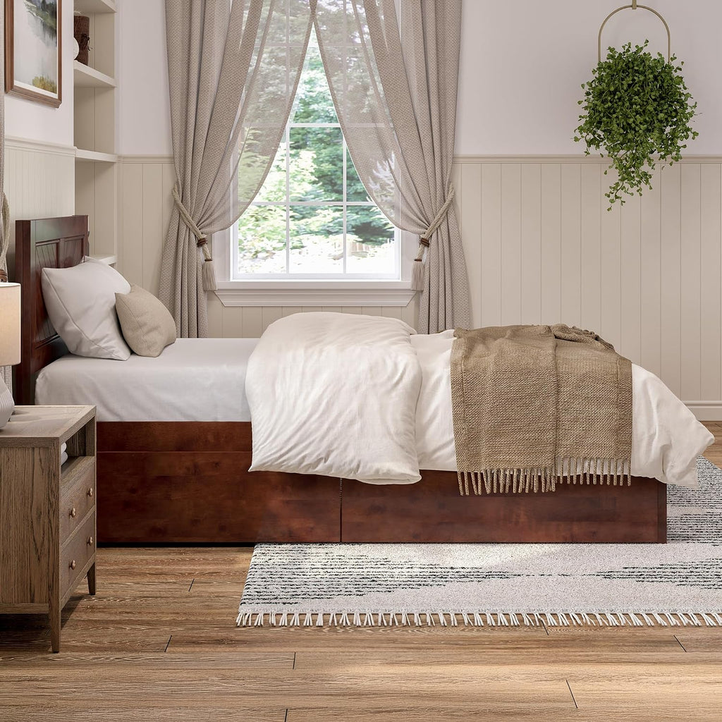 AFI, Canyon Twin XL Platform Bed with Matching Footboard & Storage Drawers, Walnut
