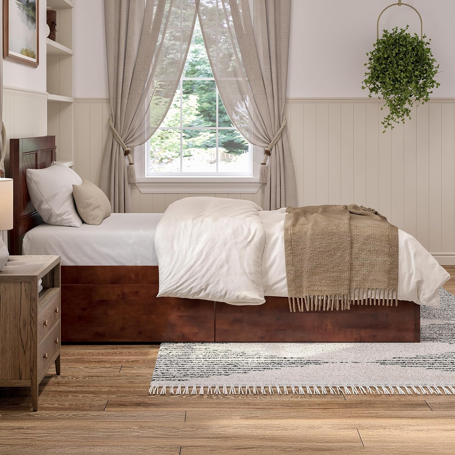 AFI, Canyon Twin XL Platform Bed with Matching Footboard & Storage Drawers, Walnut