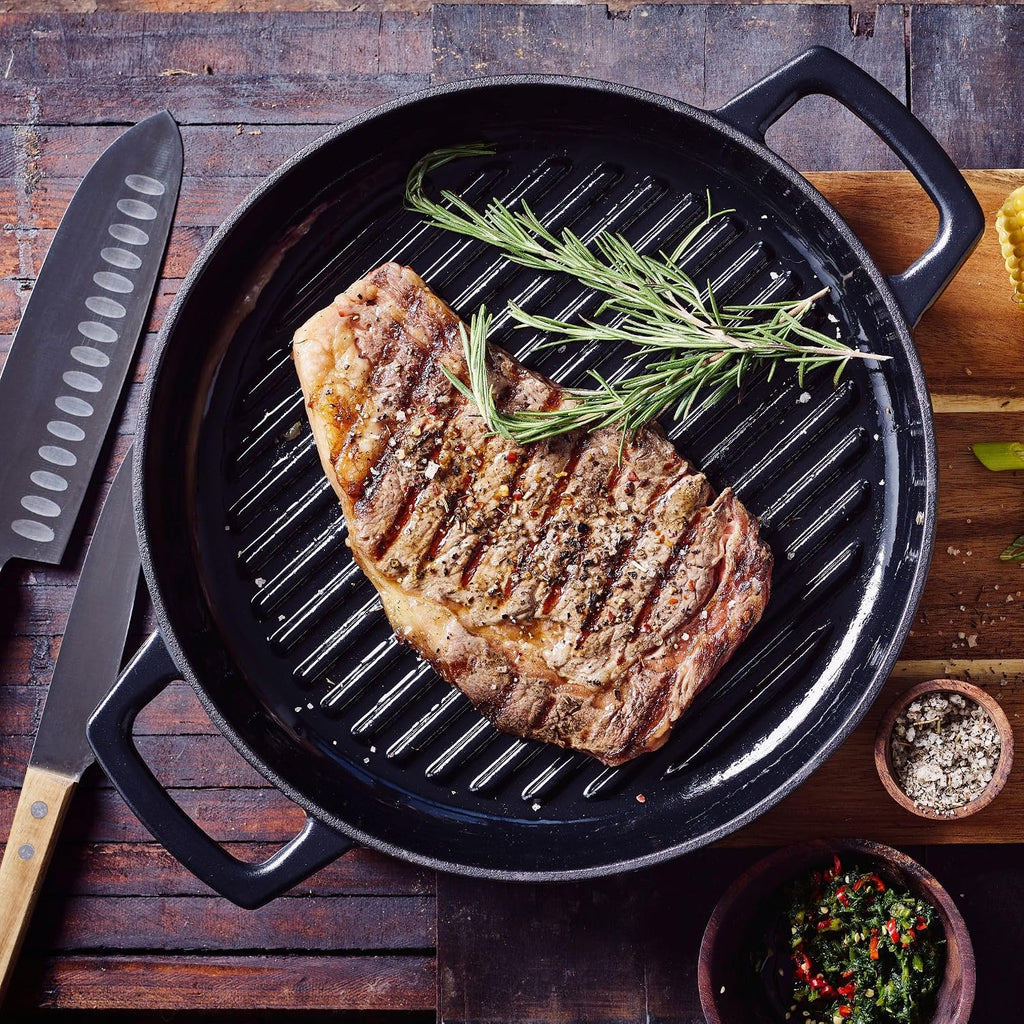 Alva Nori 11″ Enameled Cast Iron Grill Pan | PFAS-Free 3-Layer Enamel | Oven & Induction Safe | No Seasoning Needed | Raised Grill Ridges for Searing & Fat Drainage