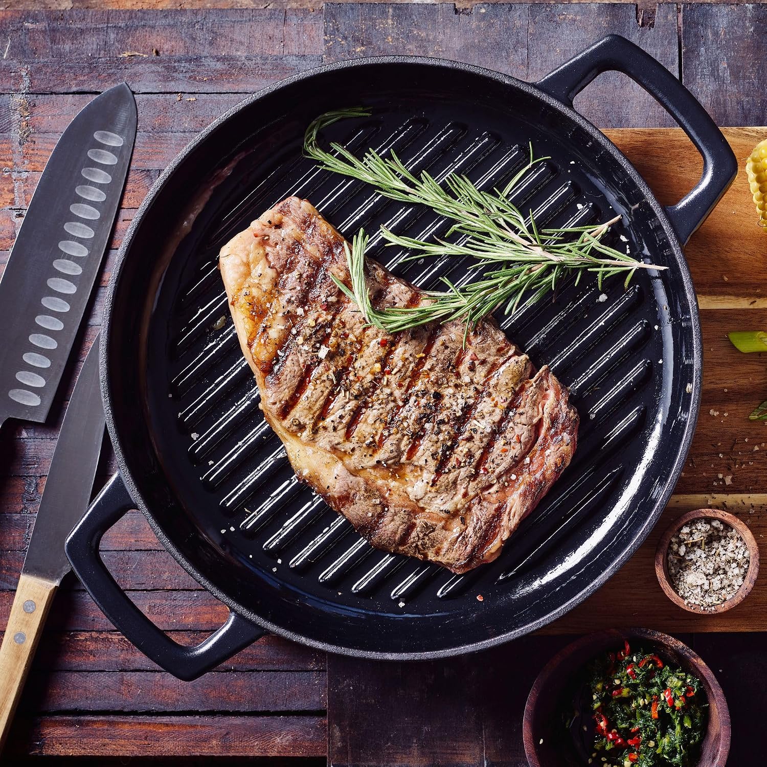 Alva Nori 11″ Enameled Cast Iron Grill Pan | PFAS-Free 3-Layer Enamel | Oven & Induction Safe | No Seasoning Needed | Raised Grill Ridges for Searing & Fat Drainage