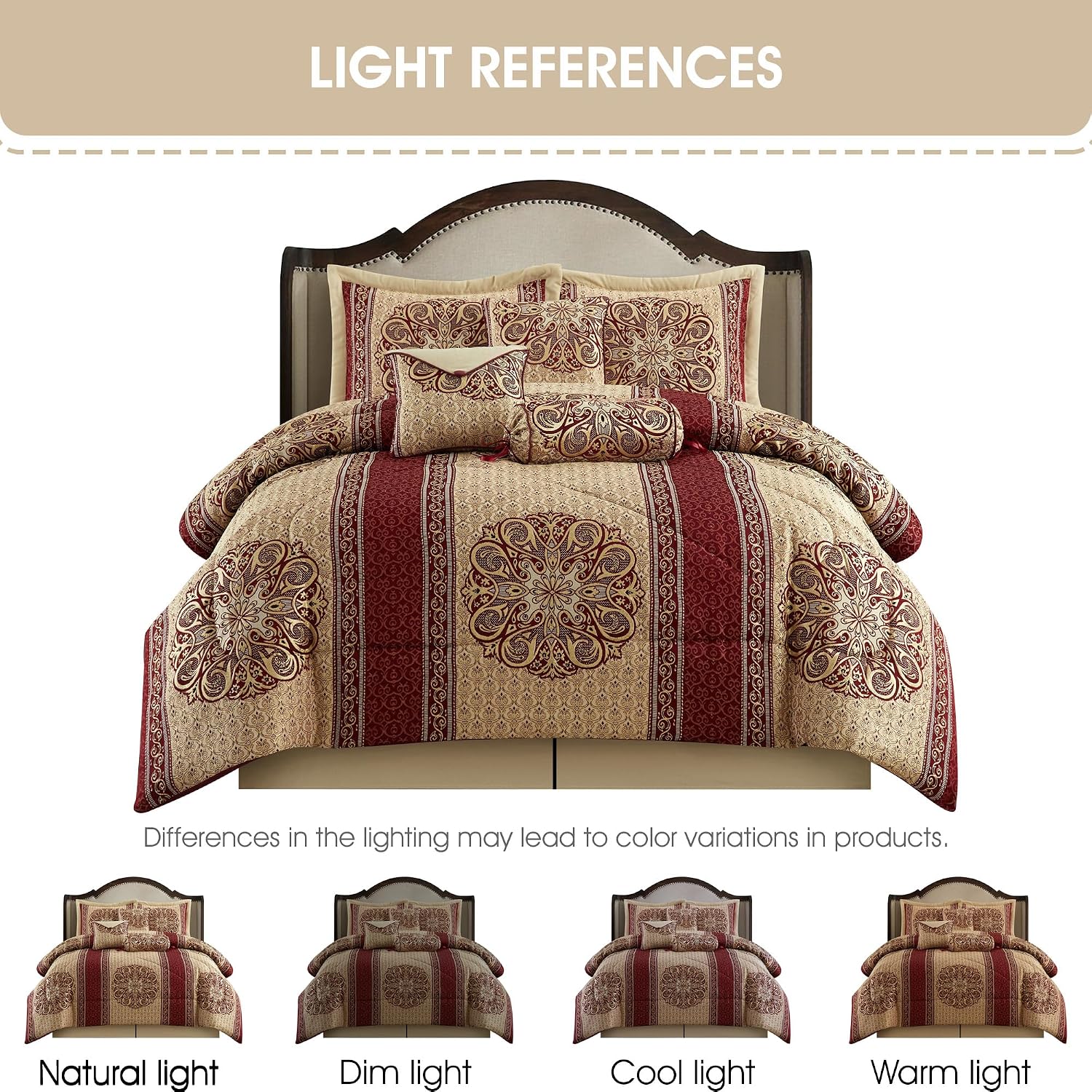 Stratford Park Gold/Wine Bedroom Comforter Sets Queen, 7 Piece, Burgundy Home Decor, Premium Lightweight Microfiber, Bedskirt, Pillows & Shams