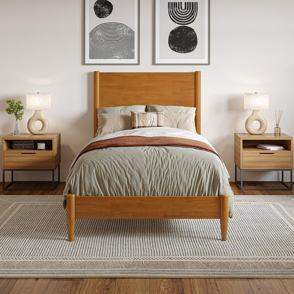 AFI, Pasadena Twin XL Solid Wood Low Profile Platform Bed, Light Toffee