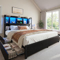Homkdom Full Size Bed Frame with Storage Headboard & 4 Large Drawers Bed Frame Full Size with 51' Tall Headboard 9 Compartments Led Lights & Charging Station,No Box Spring Needed, No Noise,Black