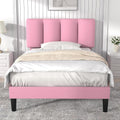 VECELO Twin Bed Frames, Upholstered Platform Bedframe, Adjustable Headboard, Wood Slat Support, No Box Spring Needed, Easy Assembly, Cherry Pink