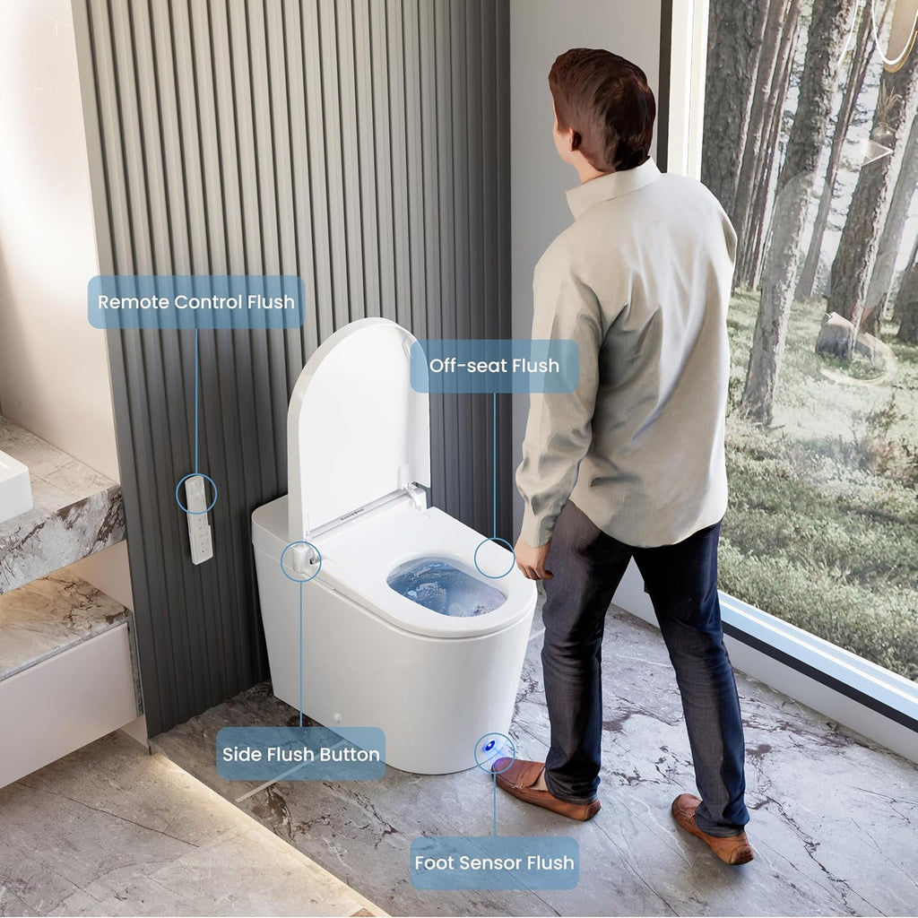 Casta Diva Smart Toilet with Bidet Built in, Bidet Toilet with Wider Heated Seat, Warm Water & Dryer, Foot Sensor Auto Flushing, Night Light, Remote Control 1.28GPF(CD-K020)