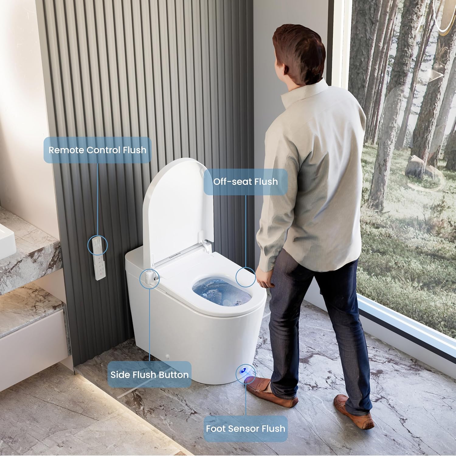 Casta Diva Smart Toilet with Bidet Built in, Bidet Toilet with Wider Heated Seat, Warm Water & Dryer, Foot Sensor Auto Flushing, Night Light, Remote Control 1.28GPF(CD-K020)