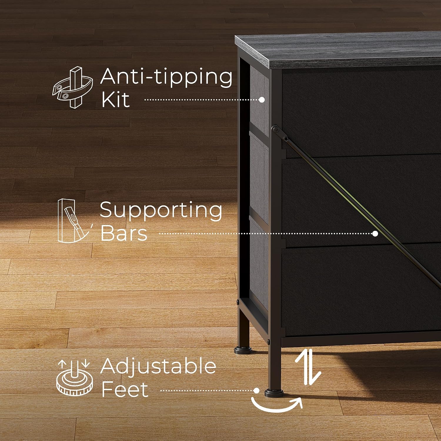 Huuger 70 Inch Dresser for Bedroom, TV Stand for 65, 75, 80 Inch TV, 12 Fabric Drawer Long Dresser, Large Storage Organizer Unit, Wide Chest of Drawer with Storage, for Living Room, Grey