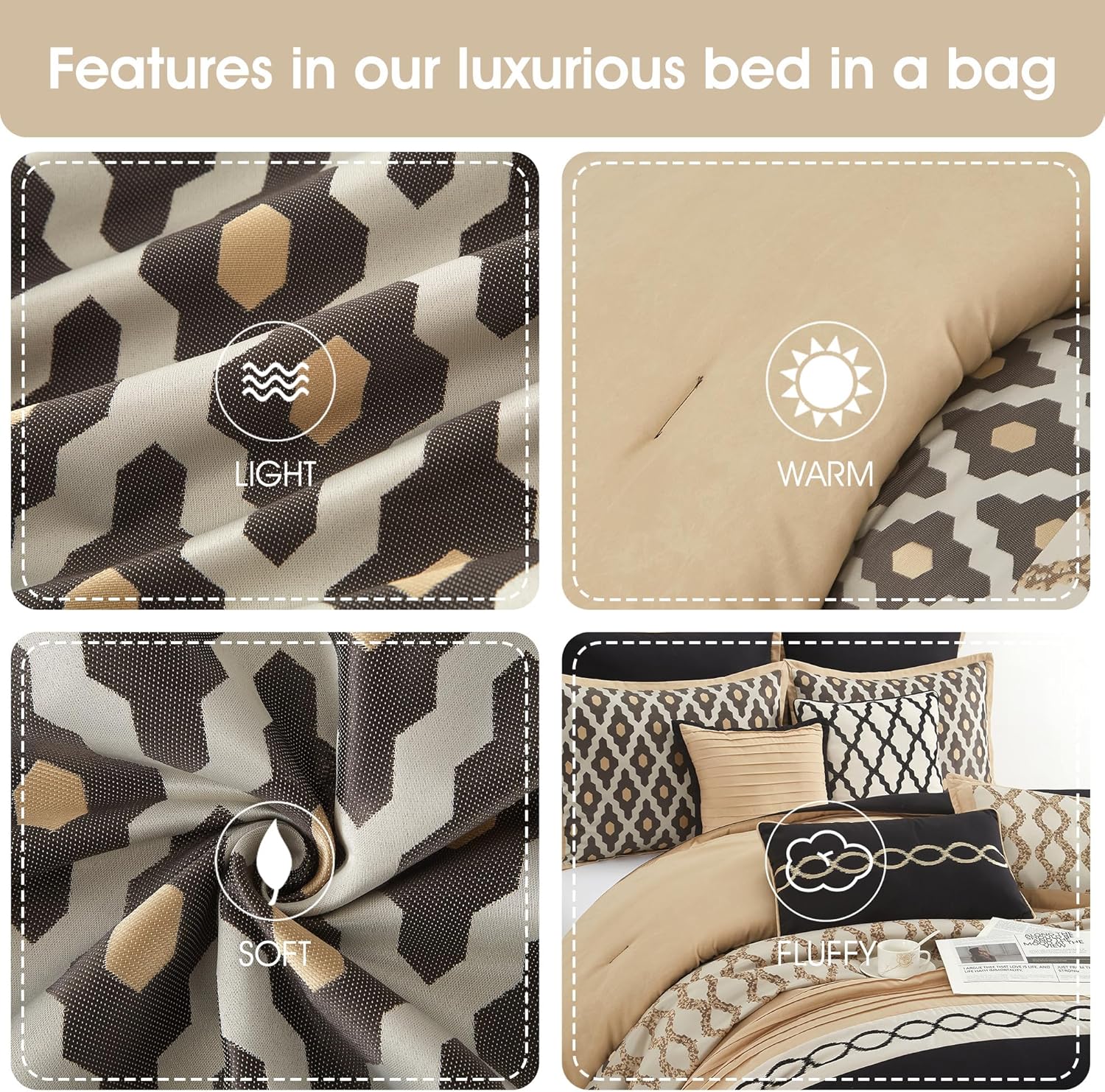 Stratford Park Geometirc King Black Gold Comforter Set, 10 Piece, Jacquard Bedding Comforters & Sets, Bedskirt, Pillows & Shams,