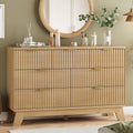 Fluted Dresser for Bedroom with 7 Drawers, 48' Wide Modern Chest of Drawers with Metal Handle, Wood Dresser TV Stand, Wooden Closet Clothes Storage Organizer for Living Room, Hallway, Natural Oak