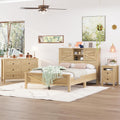 Farmhouse 3-Pieces Bedroom Sets, Full Size Platform Bed with a Nightstand and 6-Drawer Storage, Wood Platform Bed with Double Sliding Door Storage Headboard and Charging Station (Full)