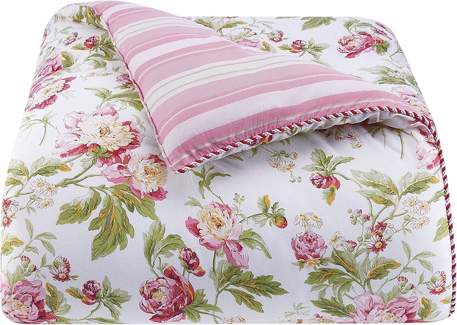 Waverly Forever Peony 4-Piece 100% Cotton Comforter Set - Full/Queen Berry Floral Print, with 2 Shams & 1 Bedskirt