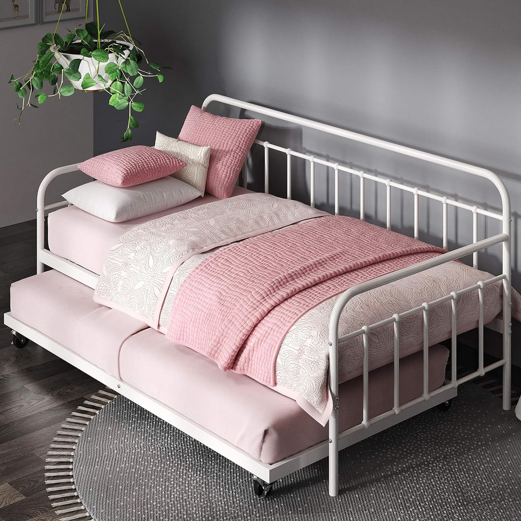 Zinus Florence Twin Daybed and Trundle Frame Set/Premium Steel Slat Support/Daybed and Roll Out Trundle/Accommodates Twin Size Mattresses Sold Separately