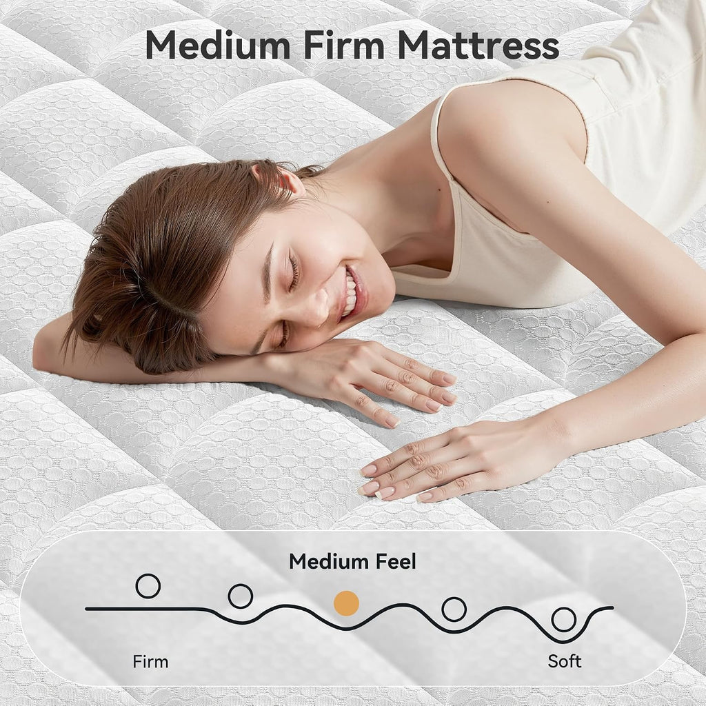 Queen Mattress, 12 Inch Mattress Queen Size in a Box with Memory Foam and Individual Pocket Springs for Motion Isolation, Pressure Relief, Medium Firm Feel, Cool&Comfortable Sleep, Breathable