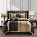 Stratford Park Black King Size Comforter Set, 7 Pieces Jacquard Bedding Sets with Comforter, Bed Skirt, Pillows & Shams, Lightweight Microfiber, Black and Gold, All Season Bedroom Home Décor