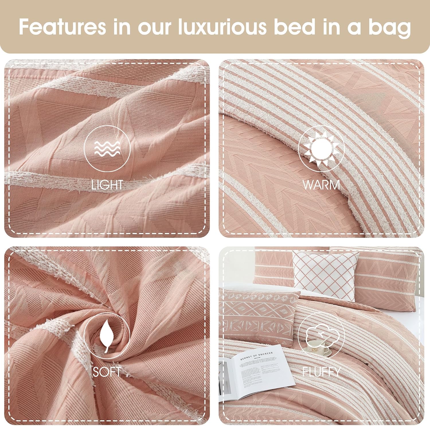 Stratford Park Cotton King Size Comforter Set, Blush Geometric Jacquard Bedding Set, Cozy 6 Piece Bedding Set, Bedskirt, Pillows & Shams, Home Decor