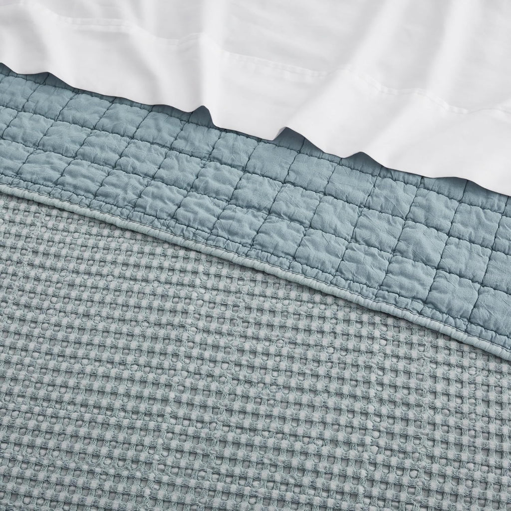 Levtex Home Mills Waffle King/Cal King Quilt Set (106x92in) with 2 Pillow Shams (36x20in) - Chambray - Cotton Waffle King Size Quilt Bedding Set - Lightweight, Soft, Pre-Washed