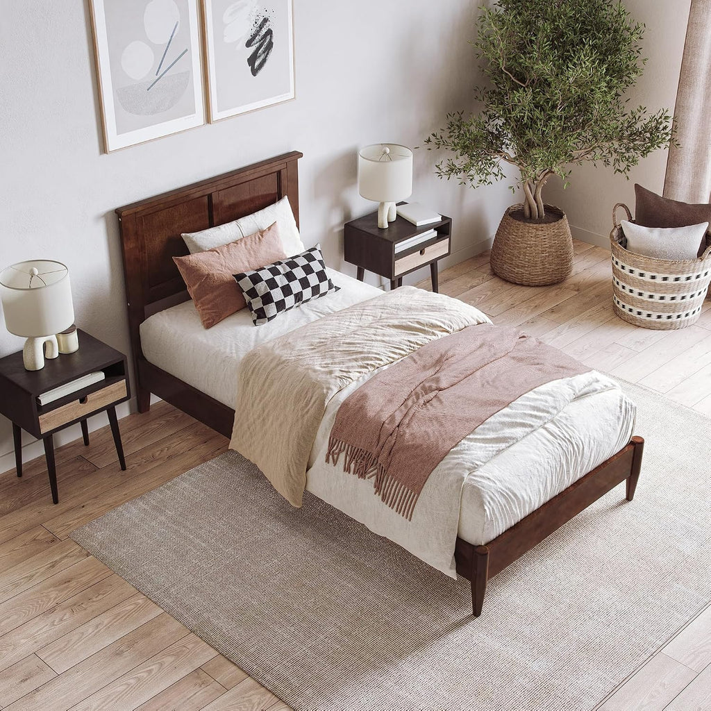 AFI, Charlotte Twin XL Solid Wood Low Profile Platform Bed, Walnut