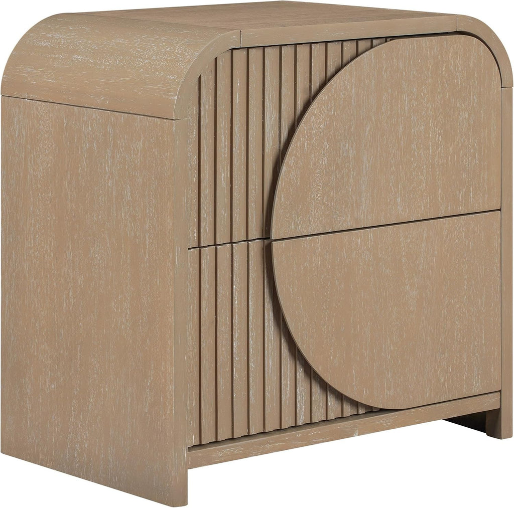 Furniture of America Tissen Modern Solid Wood 6-Piece Queen Bedroom Set with USB Ports, Reeded Panels, Curved Edges and Beveled Mirror, Box Spring Needed, Natural