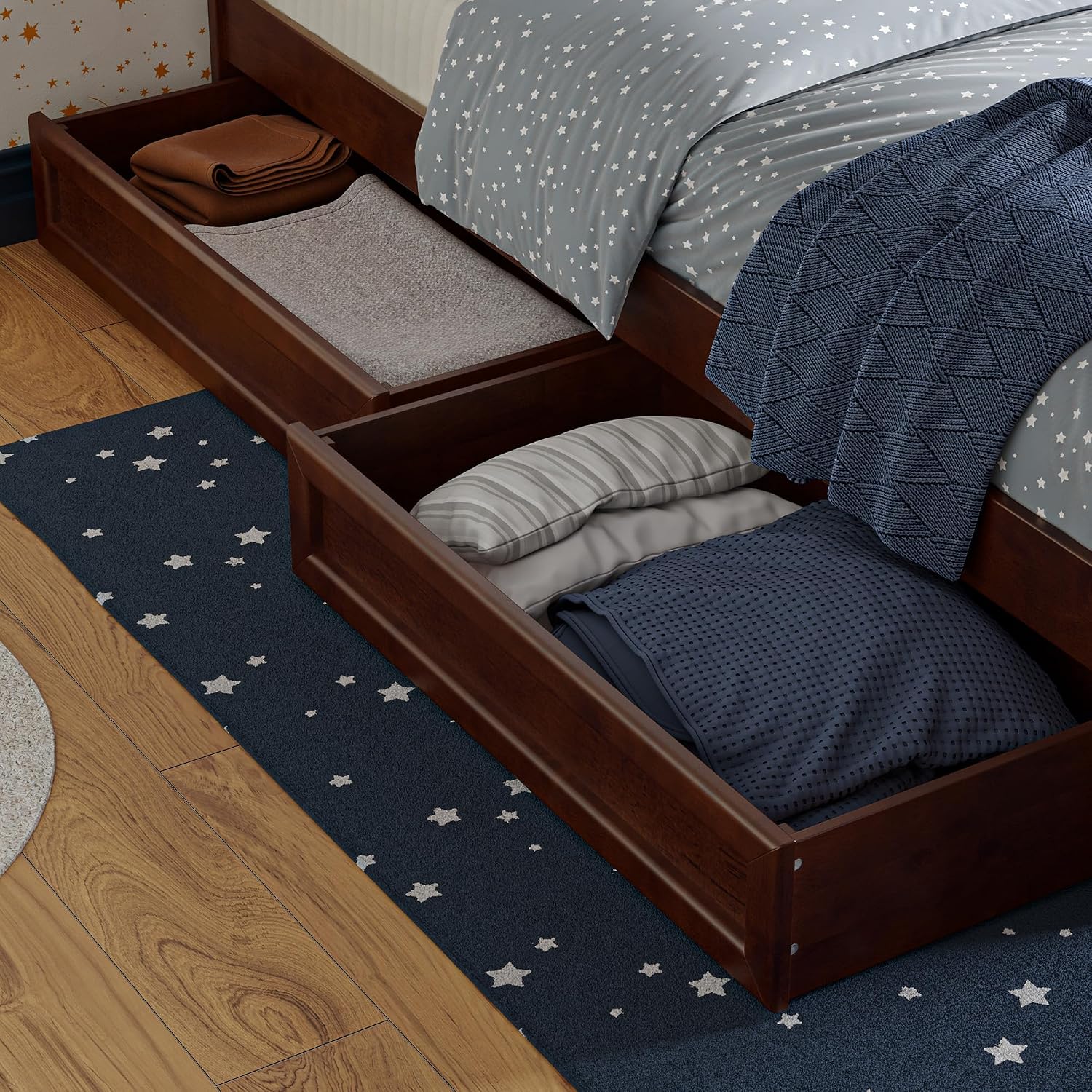 AFI, Wesley Twin Platform Bed with Panel Footboard & Storage Drawers, Walnut