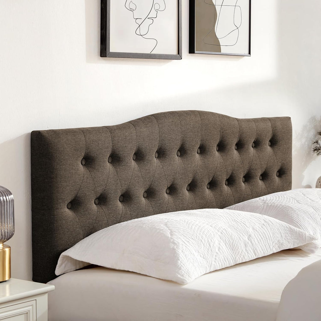Huatean Home Tufted Upholstered Headboard King Size, Sturdy and Durable Solid Wood Bed headboard, Fabric Headboard Adjustable Height from 37' to 51', Modern Button Diamond Design Head Board, Chocolate