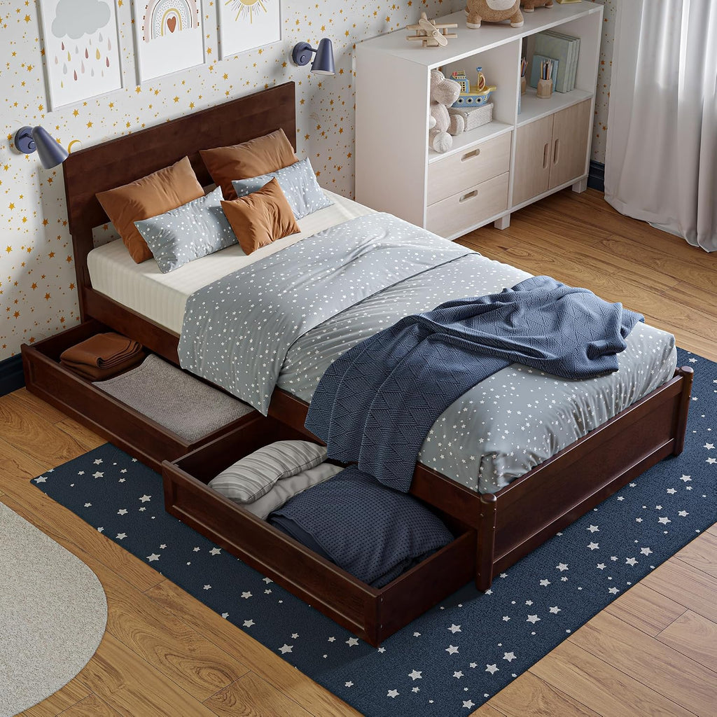 AFI, Wesley Twin Platform Bed with Panel Footboard & Storage Drawers, Walnut