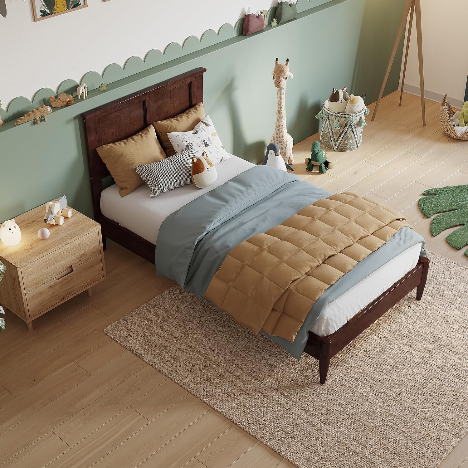 AFI, Charlotte Twin Solid Wood Low Profile Platform Bed, Walnut
