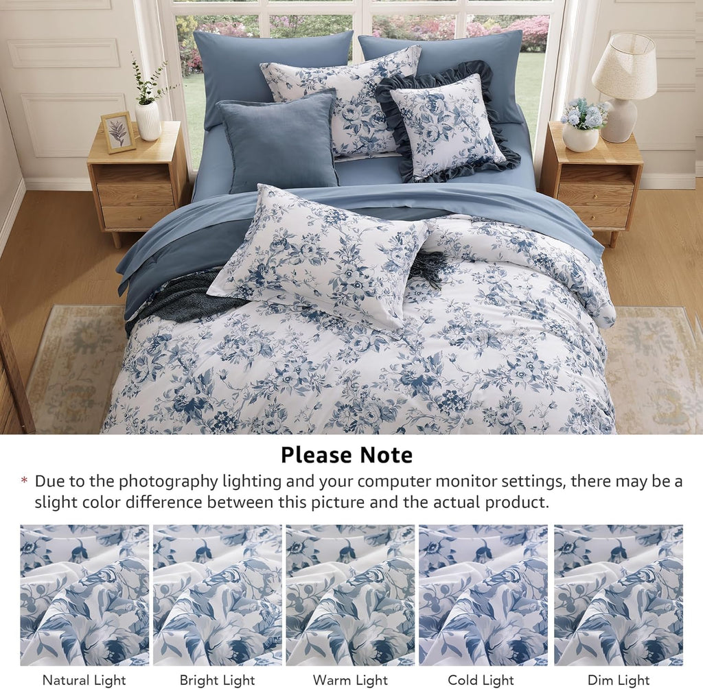 BLOOMHAVEN Oversized King Comforter Set -7 Pieces Floral Rain Washed Bedding Set for All Seasons, Bed in a Bag with Botanical Flowers Comforter, Sheets, Pillowcases & Shams