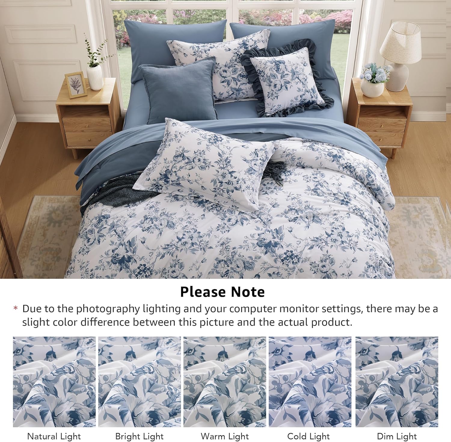 BLOOMHAVEN Oversized King Comforter Set -7 Pieces Floral Rain Washed Bedding Set for All Seasons, Bed in a Bag with Botanical Flowers Comforter, Sheets, Pillowcases & Shams