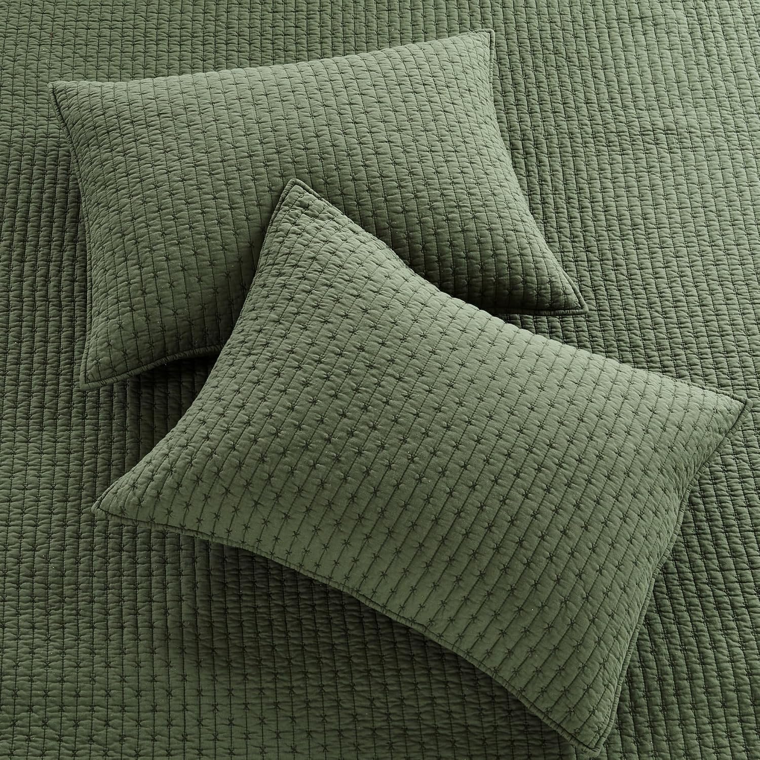 Levtex Home Cross Stitch Reversible King/Cal King Quilt Set (106x92in) and 2 Pillow Shams (36x20in) - Stitch Texture - Forest Green - Cotton King Size Quilt Bedding Set - Lightweight Soft Pre-Washed