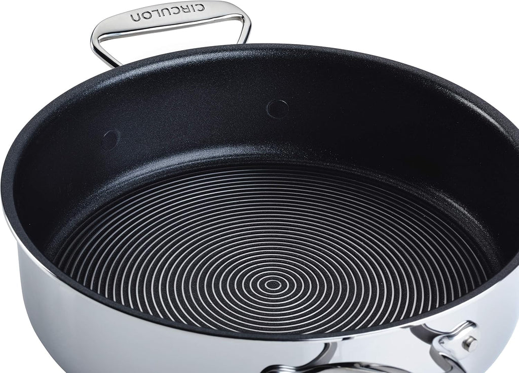 Circulon Clad Stainless Steel Saute Pan with Lid and Hybrid SteelShield and Nonstick Technology, 5 Quart - Silver