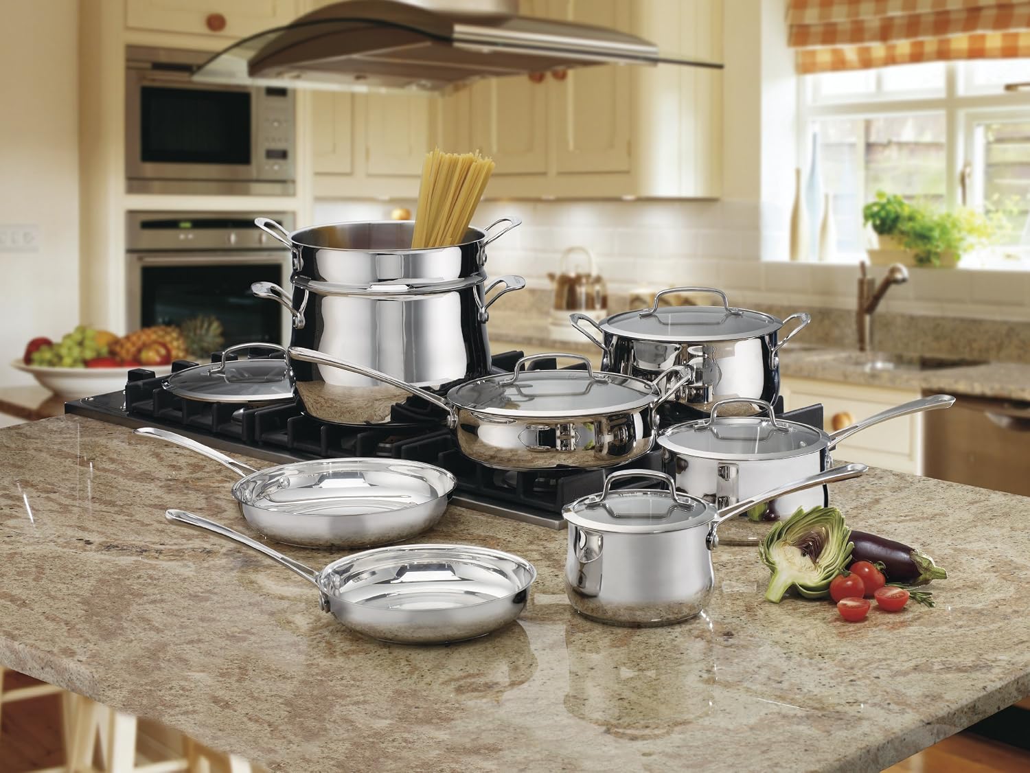 Cuisinart Contour Stainless 13-Piece Cookware Set with 12-Inch Open Skillet Helper Handle
