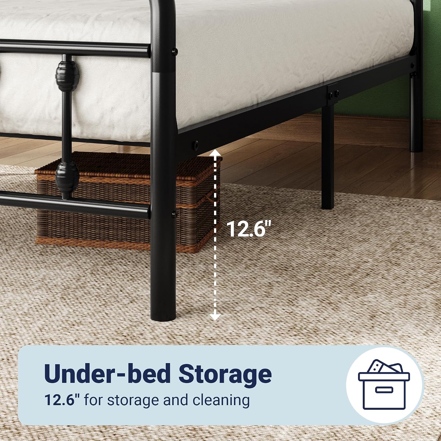 Allewie 14 Inches Full Size Metal Platform Bed Frame with Victorian Style Iron-Art Headboard/Footboard, Mattress Foundation, Easy Assembly, Under Bed Storage, No Box Spring Required, Black