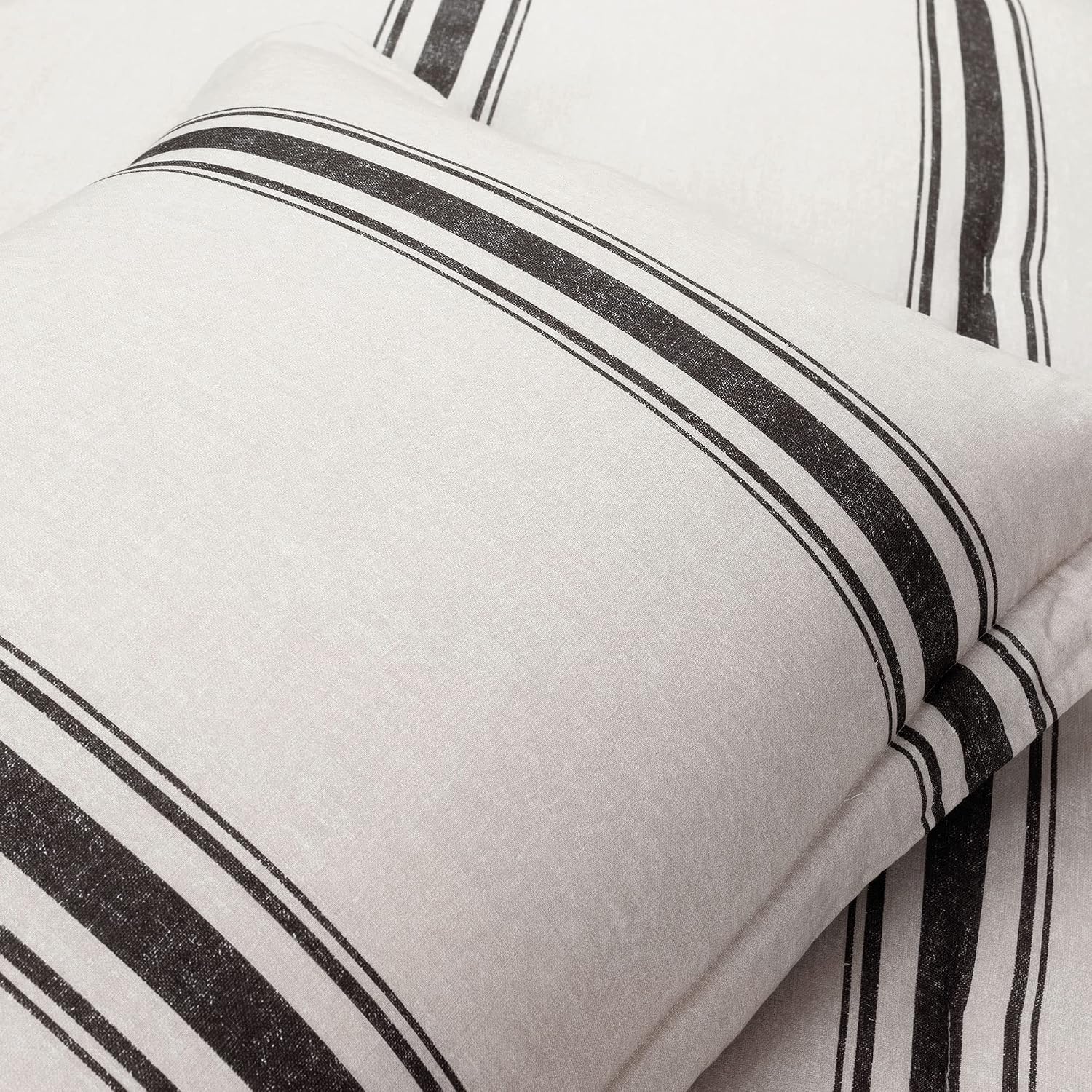 Lush Decor Farmhouse Stripe Reversible Cotton Comforter Set, 3 Piece Set, California King, Black - Cozy Farmhouse Bedding Set - Rustic Decor - Striped Comforter - Modern Farmhouse Bedroom Decor