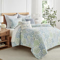 Levtex Home English Forest Green Reversible King/Cal King Quilt Set (106x92in) and 2 Pillow Shams (36x20in) - Bedding - Blue, Green - Cotton King Size Quilt Bedding Set - Lightweight Soft Pre-Washed
