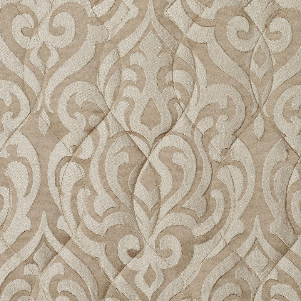 Davenport Luxury Bedding | Neutral Sand and Beige Hues | Jacquard-Woven Puff-Textured Scrollwork Medallions | 6 Pc Set Includes Cal King Bedspread, 2 King Shams, and 3 Decorative Reversible Pillows