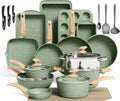 Kitchen Academy Pots and Pans Set Non Stick, 30 Pieces Induction Cookware and Bakeware, Green Granite Coating Cooking Sets