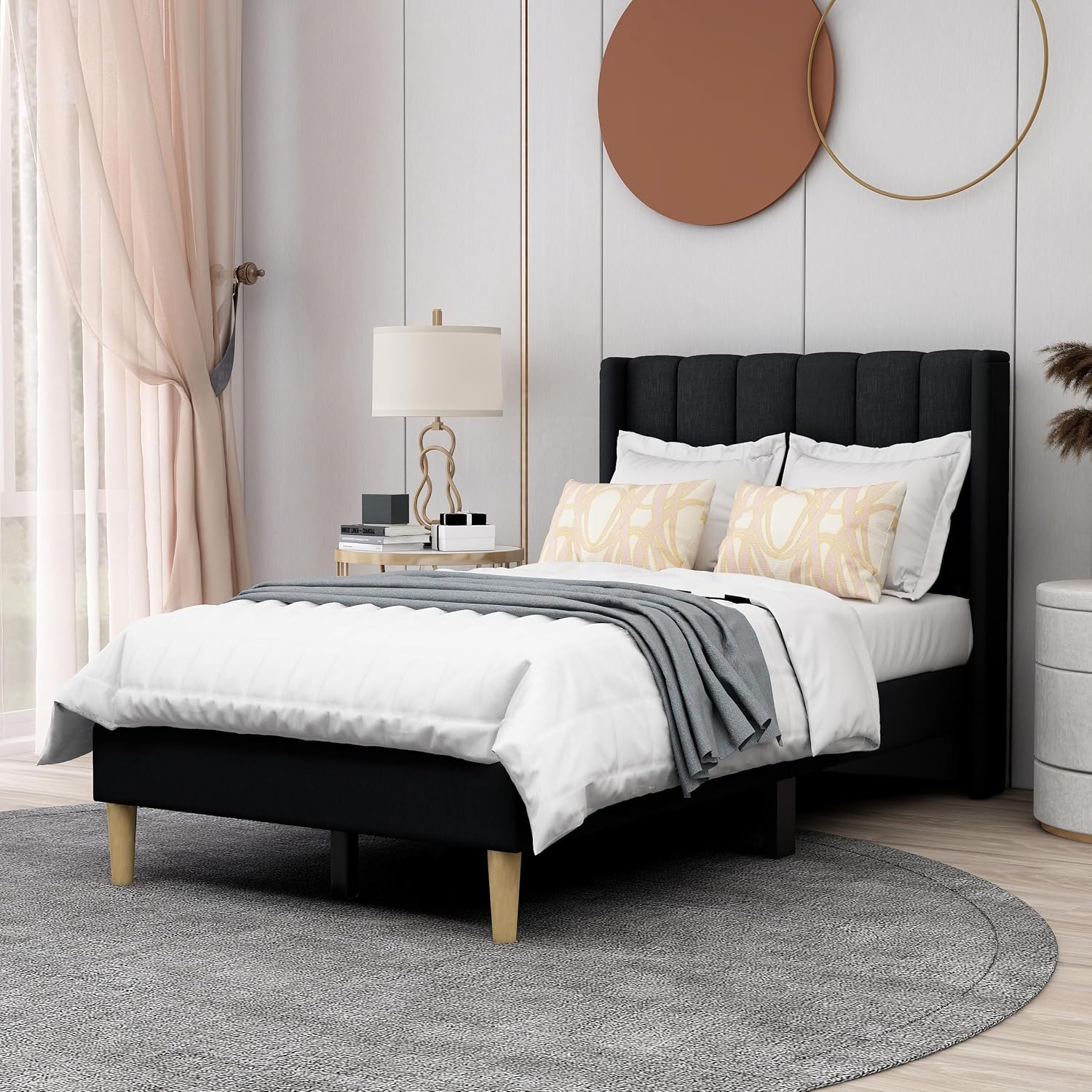 AGARTT Upholstered Platform Bed Frame Twin Size with Headboard and Footboard/Wooden Slats Support/No Box Spring Needed/Easy Assembly,Black Linen
