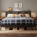LIKIMIO King Bed Frame with Headboard, Dark Wood Camas King with Strong Supports, Sturdy, Noise-Free, No Box Spring Needed, Black