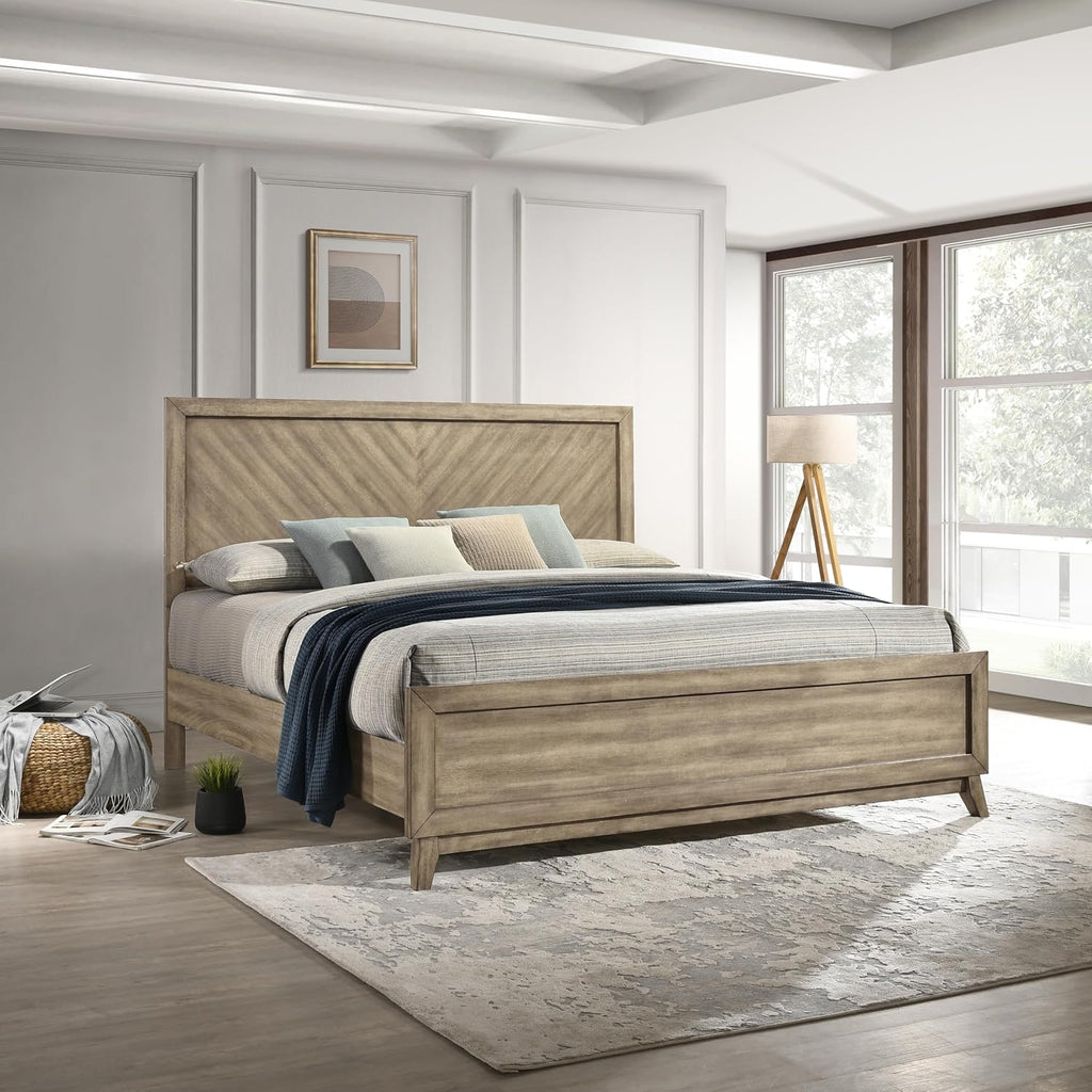 Roundhill Furniture Arena 3-Piece Contemporary Wood Bedroom Set: Panel Bed and 2 Nightstands in Weathered Sand, Queen