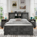 BLANKSPACE Queen Size Bed Frame with Storage Headboard, Charging Station, Farmhouse Bed Frame with Wood Bookcase and Sliding Barn Doors, Noiseless,No Box Spring Needed (Grey)